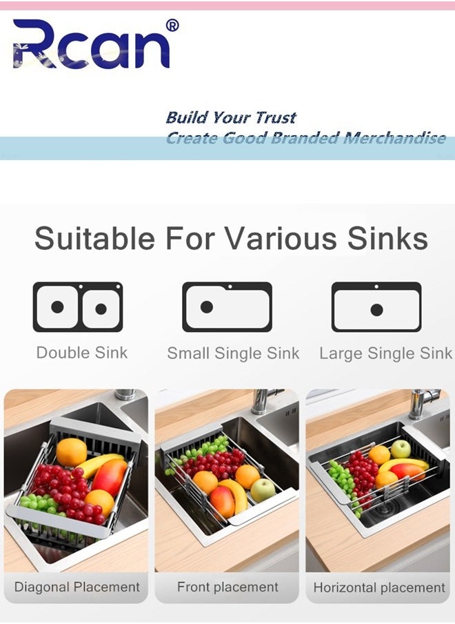 Rcan Expandable in Sink Dish Drying Rack, Over The Sink Dish Rack,Tableware Storage Rack Fruit and Vegetable Drain Basket Stainless Steel Dishwashing Rack for Kitchen Universal Sink Drain Rack  - Image 5