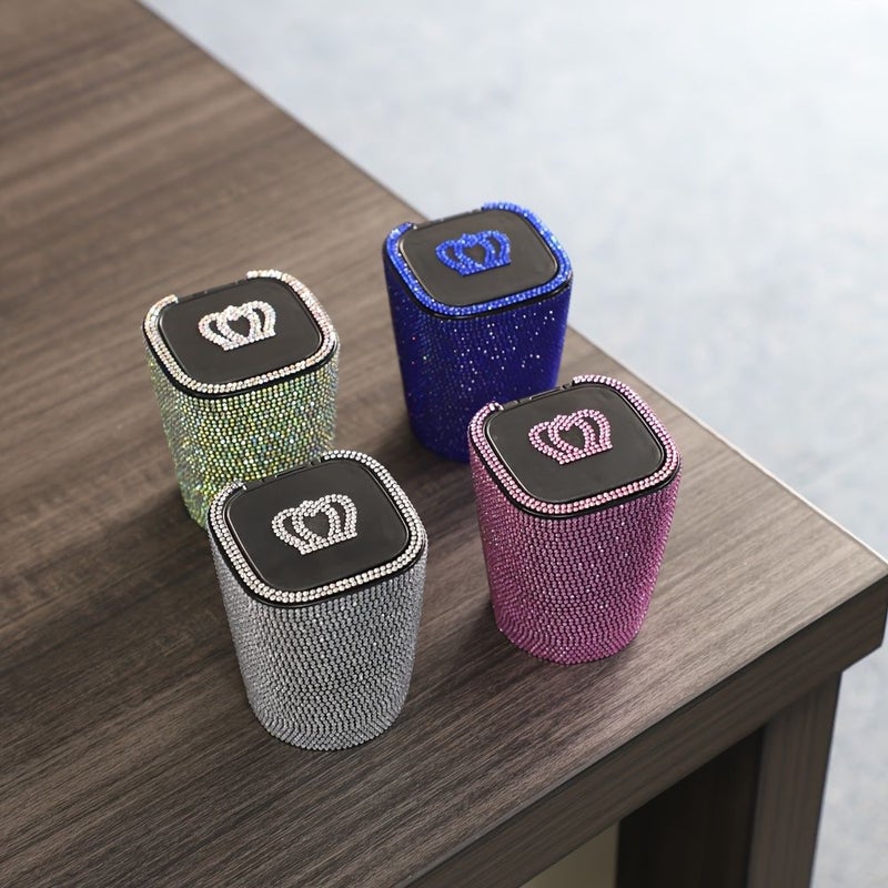 Pink Crystal Rhinestone Car Ashtray With Lid Mini Trash Can Smokeless Ashtray For Car Home Office - Image 1