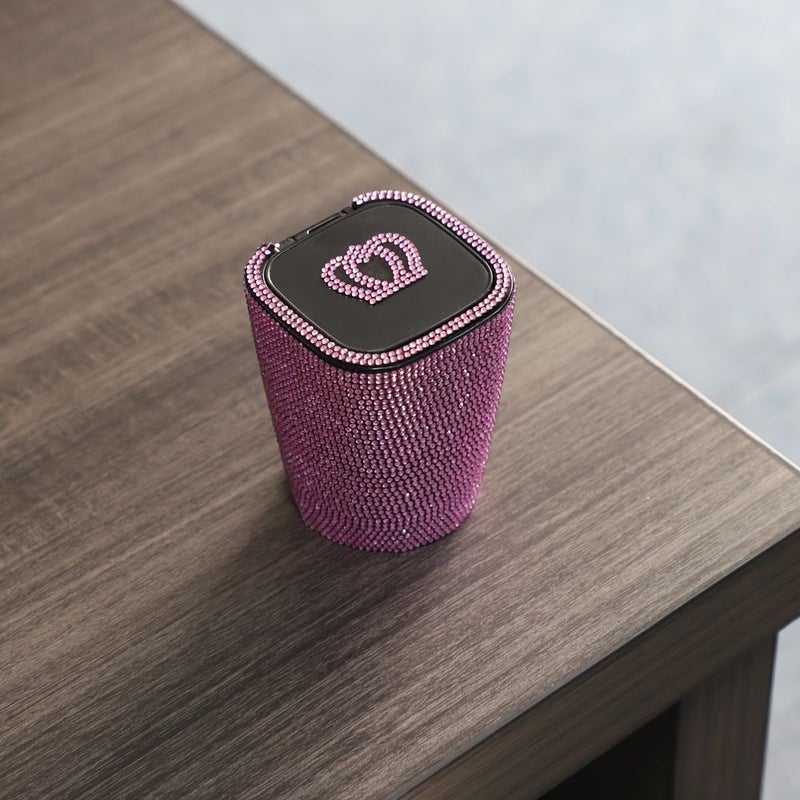 Pink Crystal Rhinestone Car Ashtray With Lid Mini Trash Can Smokeless Ashtray For Car Home Office - Image 5