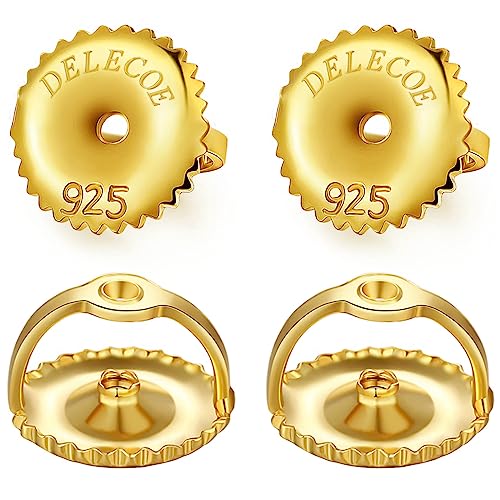 DELECOE 2 Pairs 14K Gold Screw On Earring Backs for Diamond Studs 925 Stering Silver Hypoallergenic Screw Backs Replacement Fit Post Sizes .032'/0.8mm Gold Color - Image 1
