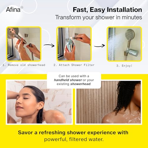 Afina Shower Filter For Hard Water - Removes 99% Chlorine, Harmful Substances & Heavy Metals - Improves your Skin & Hair (Black) - Image 5