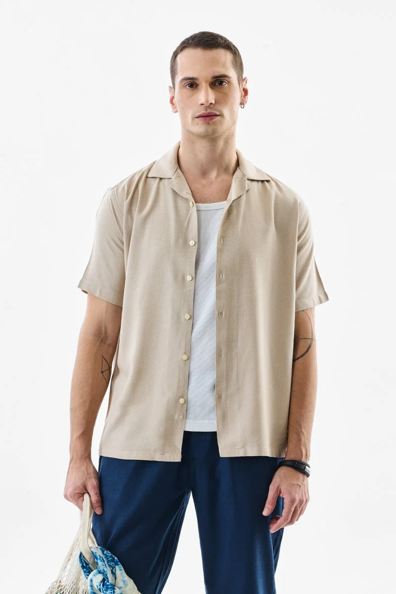 سنيتش Beige Textured Half Sleeve Boxy Shirt