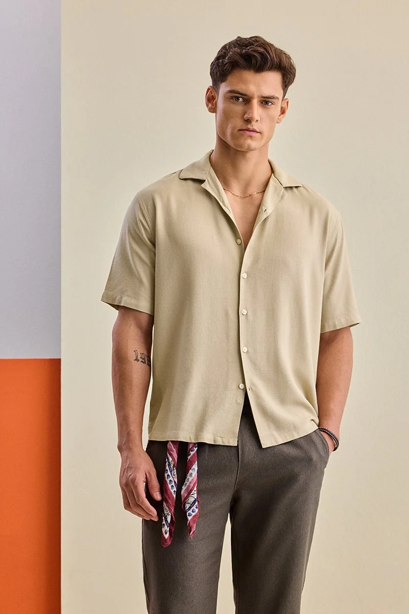 سنيتش Beige Textured Half Sleeve Boxy Shirt