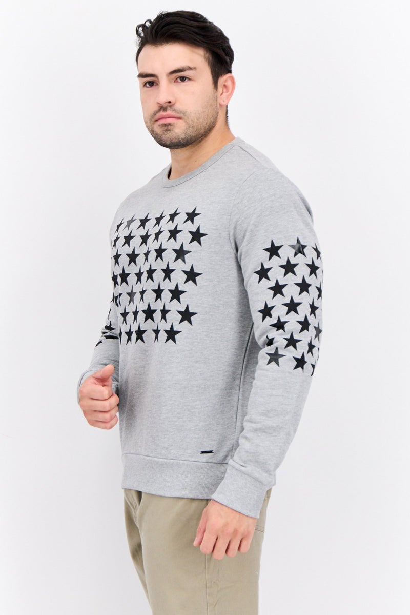GAS سويت شيرت رجالي بأكمام طويلة وطباعة جرافيك، رمادي/أسود - Image 4