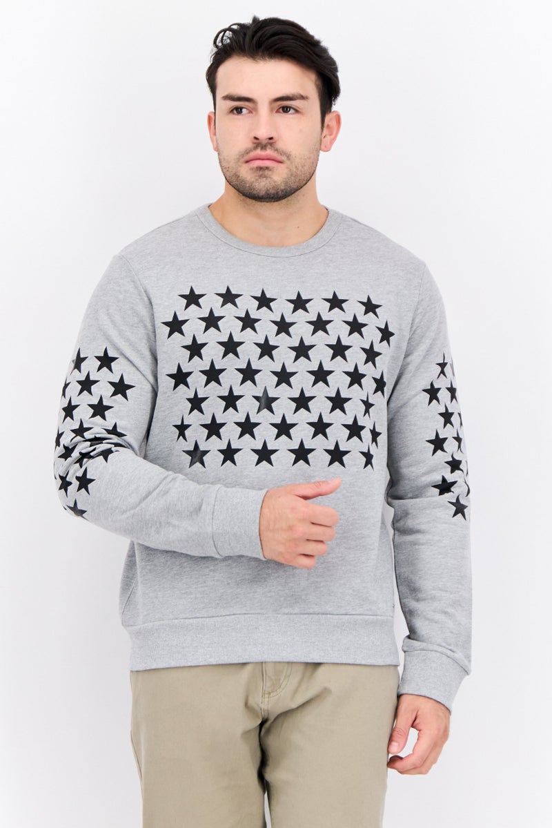 GAS سويت شيرت رجالي بأكمام طويلة وطباعة جرافيك، رمادي/أسود - Image 1