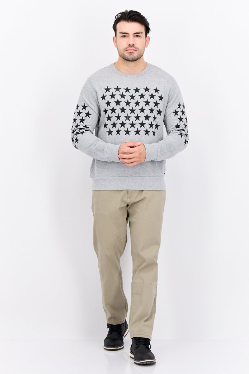 GAS سويت شيرت رجالي بأكمام طويلة وطباعة جرافيك، رمادي/أسود - Image 2