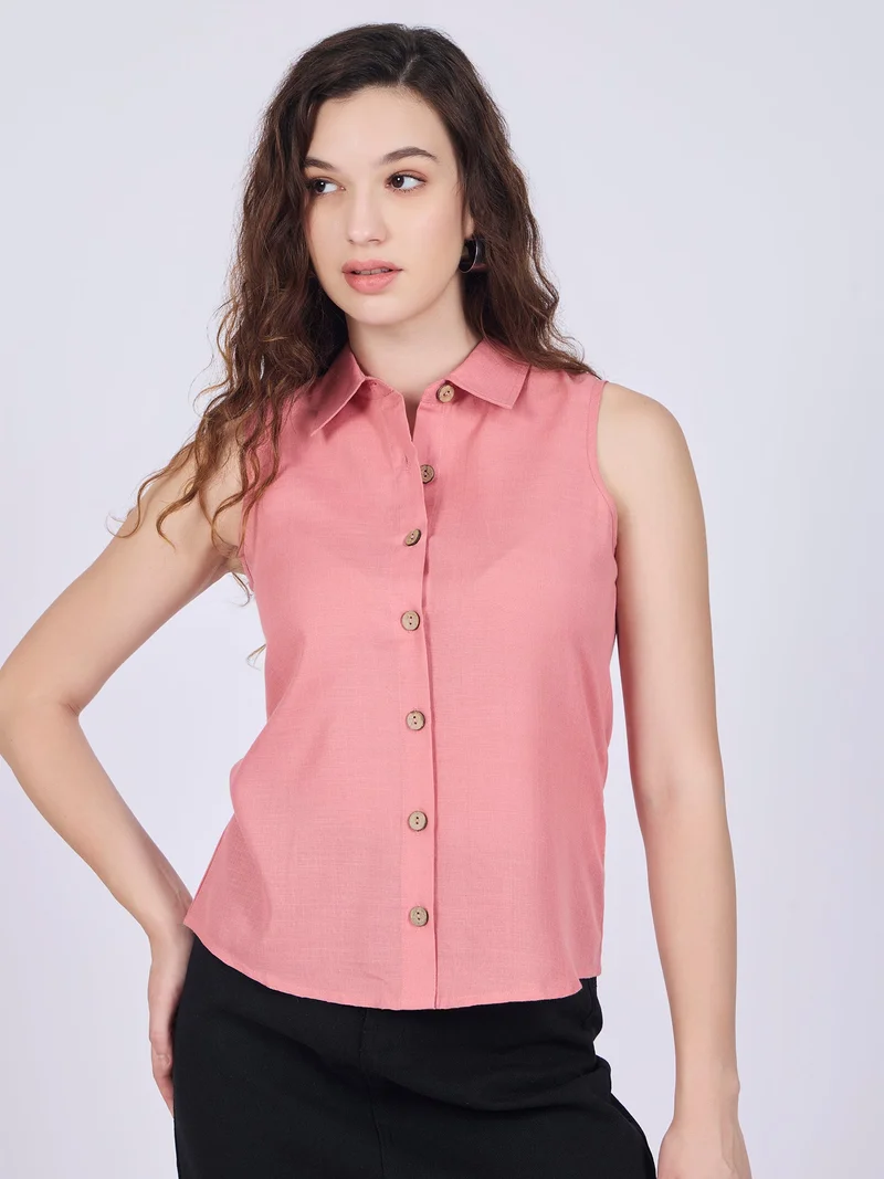 OUTZIDR Pink Cropped Sleeveless Shirt