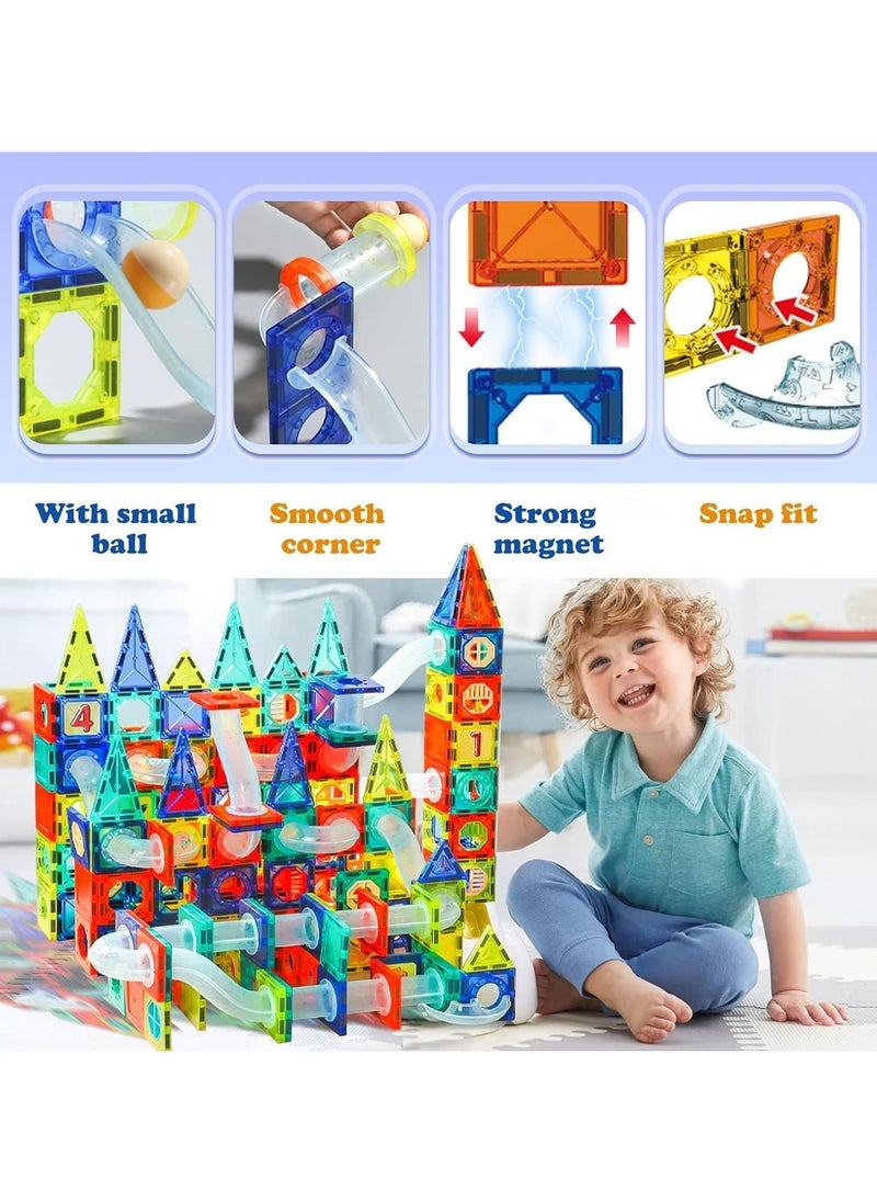 [128 Pcs] Magnetic Tiles for Kids, STEM Toys for 3+ Year Old Boys and Girls - Premium 3D Magnetic Pipeline Building Blocks Set for Toddlers - Kids Toys Creativity Construction Playboards  - Image 3