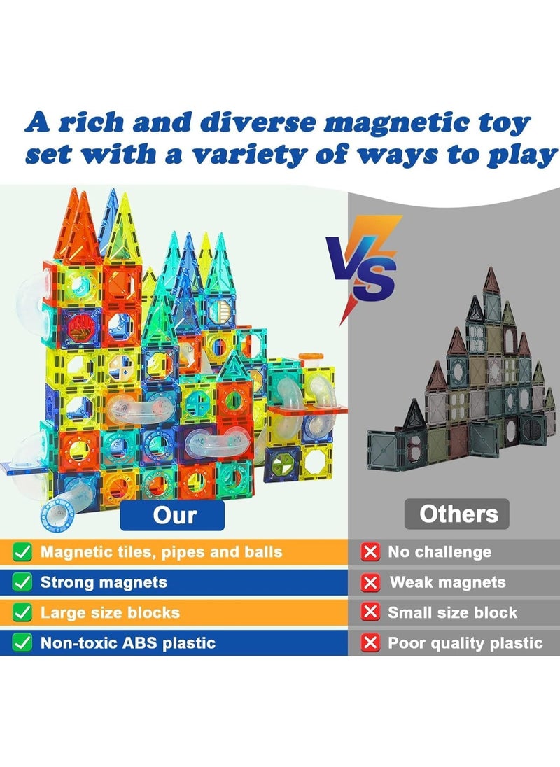 [128 Pcs] Magnetic Tiles for Kids, STEM Toys for 3+ Year Old Boys and Girls - Premium 3D Magnetic Pipeline Building Blocks Set for Toddlers - Kids Toys Creativity Construction Playboards  - Image 4