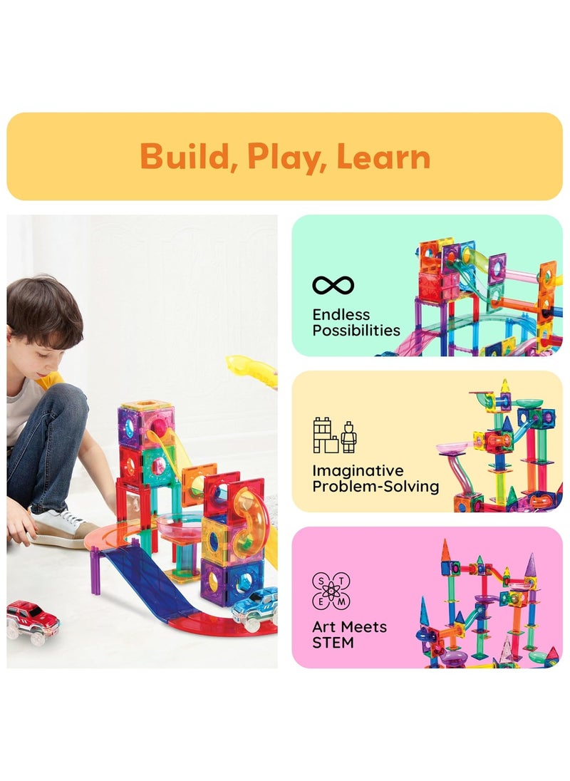 [128 Pcs] Magnetic Tiles for Kids, STEM Toys for 3+ Year Old Boys and Girls - Premium 3D Magnetic Pipeline Building Blocks Set for Toddlers - Kids Toys Creativity Construction Playboards  - Image 5