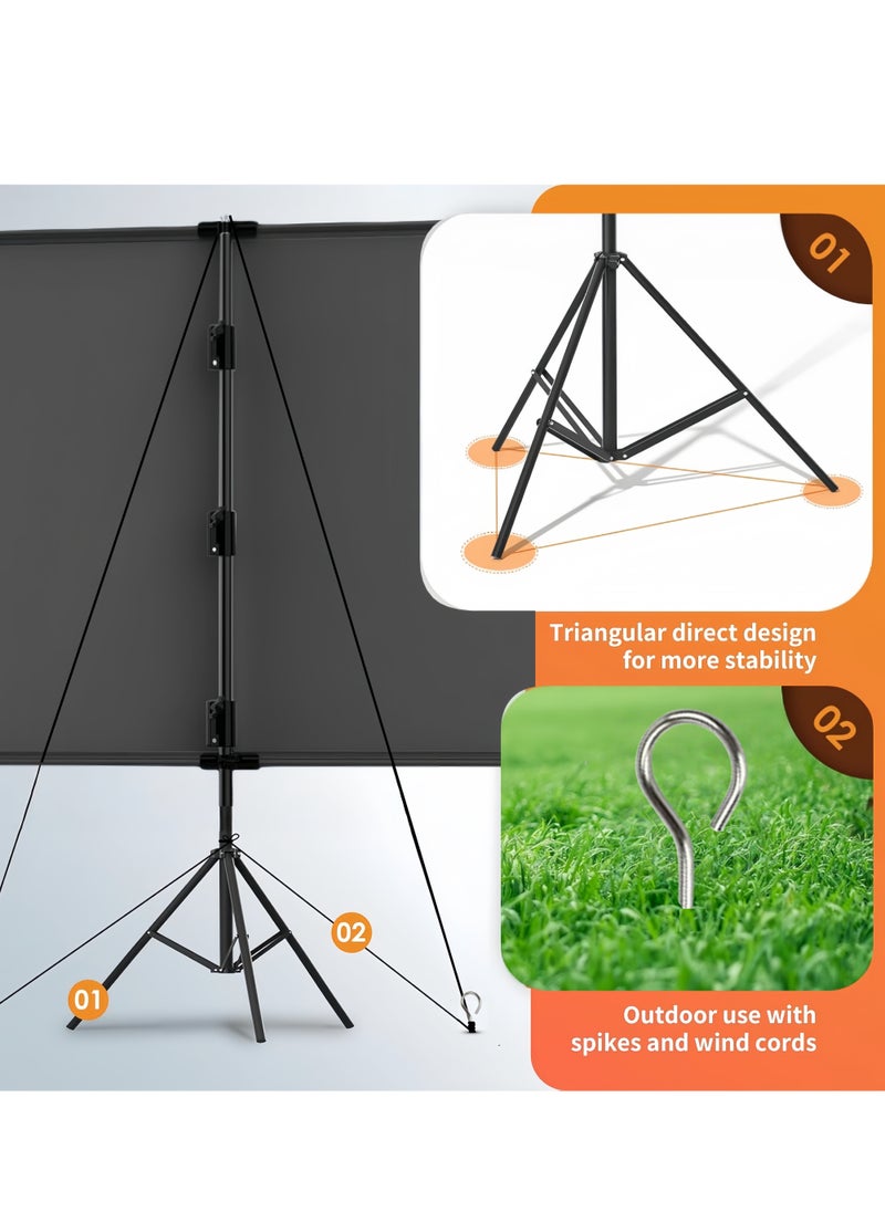 Flash Hawk Updated Projector Screen with Stand 120 inch Indoor Outdoor Projector Screen 16:9, 4K HD Projector Screen for Outdoor and Indoor Wall Hanging 2 IN 1 with Carry Bag, Ground Nails  - Image 2