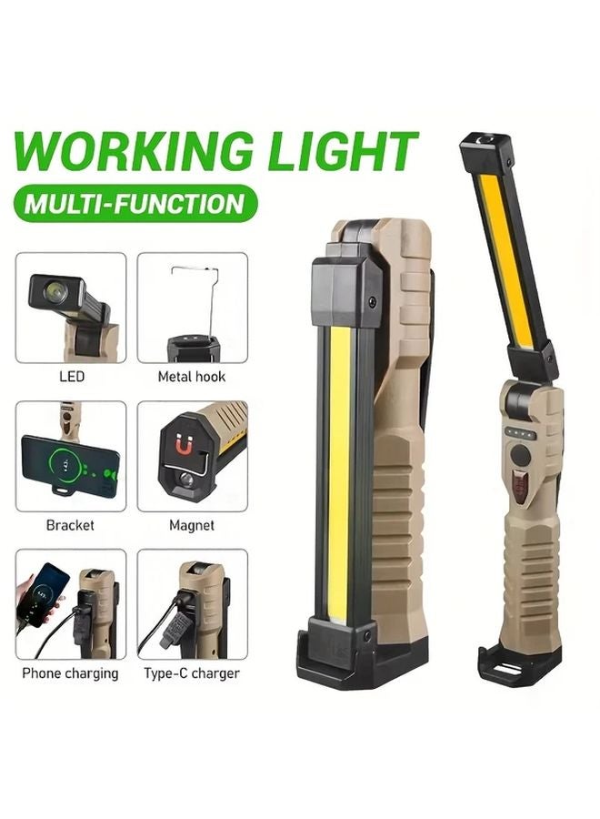 1pc Foldable COB Reading Flashlight Magnetic Base Rechargeable Portable Emergency Lamp - Image 3