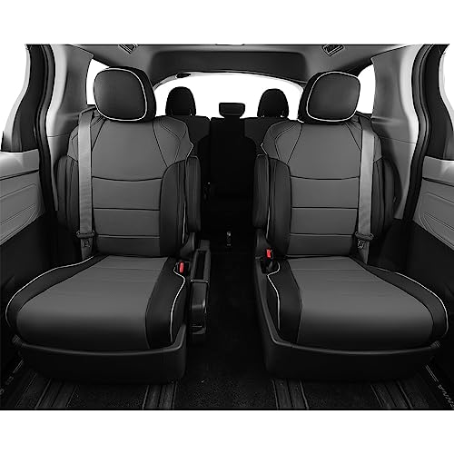 EKR Custom Fit Sienna Seat Covers for Select Toyota Sienna LE, XLE,XLE Plus,8-Passenger Seating,2nd Row 4/2/4 Split 8 Seats 2021-2024 - Three Row,Leather (Black/Gray) - Image 5