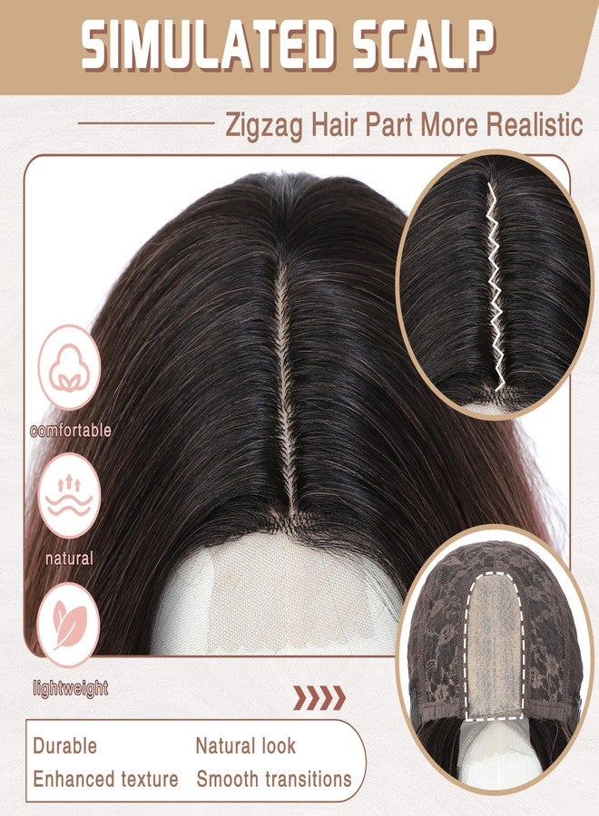 BUPPLER باروكة بوبلر، طول 18 بوصة، متوسطة الطول، شعر صناعي مموج، فرق في المنتصف، خصلات محسّنة، باروكة شعر طبيعي للاستخدام اليومي، الحفلات/الهالوين، 18 بوصة، تدرج لوني من الداكن إلى الوردي - Image 3