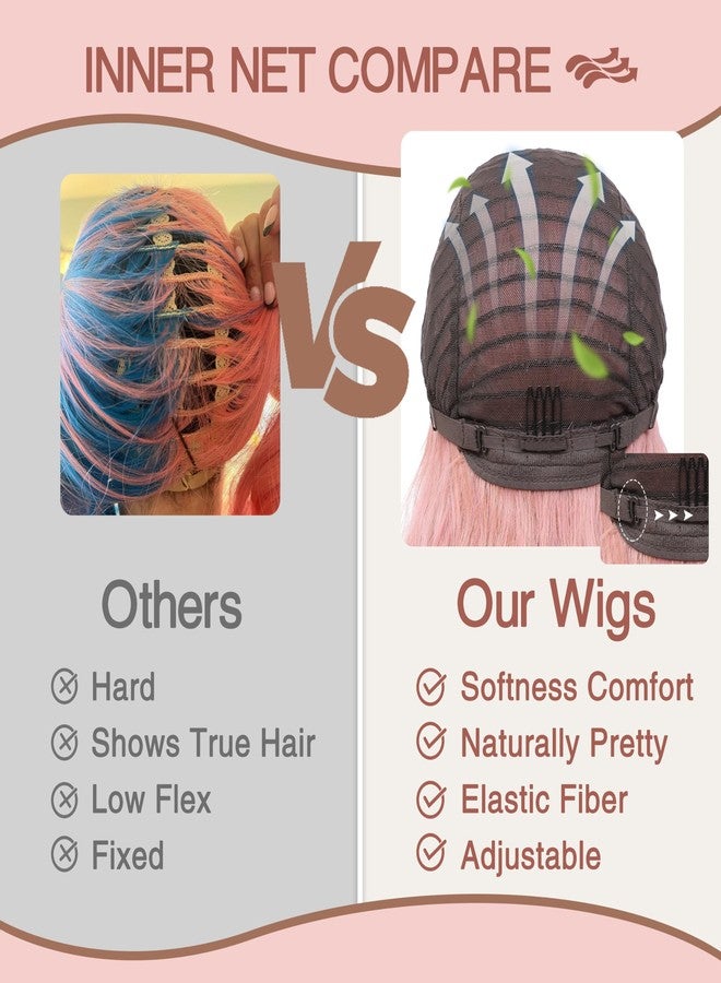 BUPPLER باروكة بوبلر، طول 18 بوصة، متوسطة الطول، شعر صناعي مموج، فرق في المنتصف، خصلات محسّنة، باروكة شعر طبيعي للاستخدام اليومي، الحفلات/الهالوين، 18 بوصة، تدرج لوني من الداكن إلى الوردي - Image 5