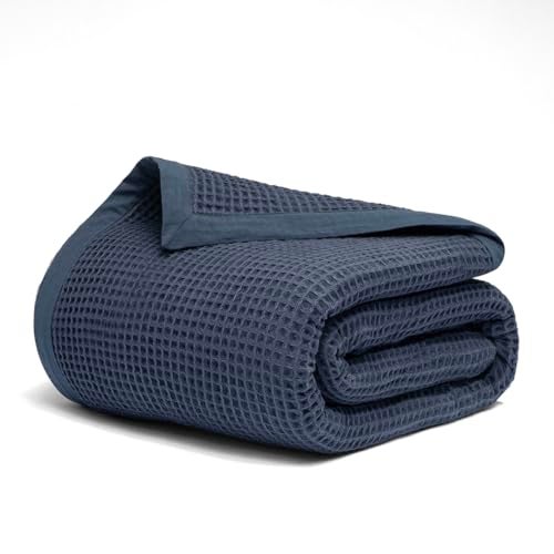 Salt Earth GOTS Certified 100 Organic Cotton Throw Blanket 60 X 80 Waffle Blankets Throws for Bed Throw Blanket for CouchModern and Cozy BlanketAll Seasons Waffle Blanket Soft BlanketNavy - Image 1
