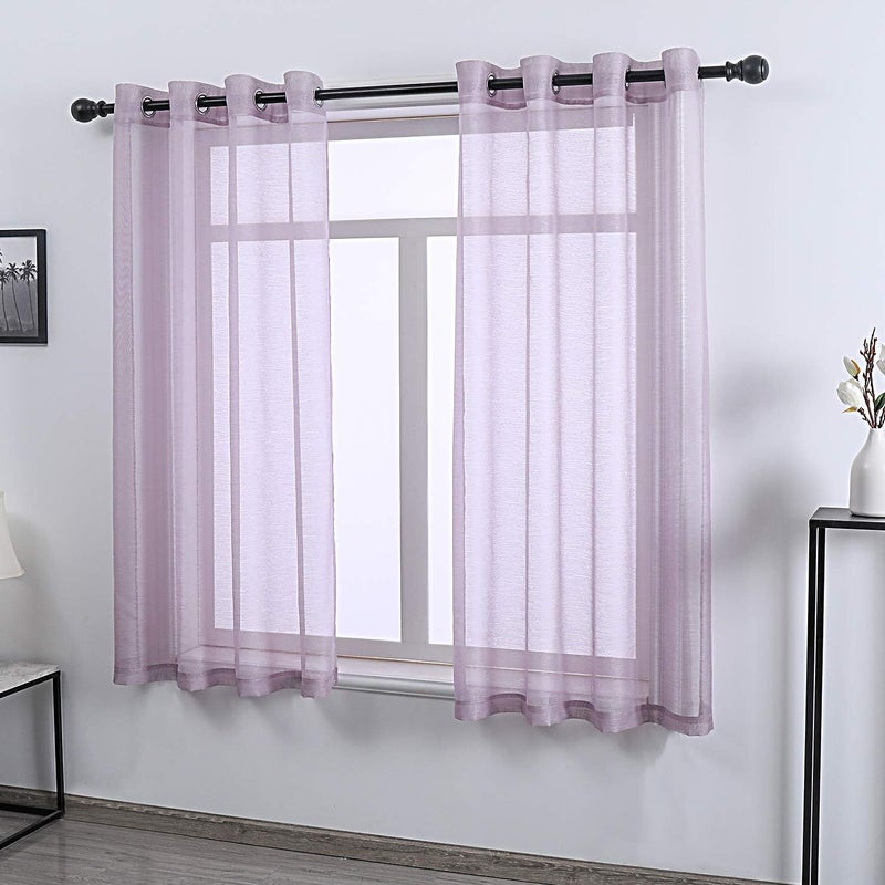 DONREN Lilac Purple Luxury Textured Sheer Window Panel Curtains Grommet Top Sheer Drapes for Windows 52 Wide x 63 inch Length 2 Panels - Image 2