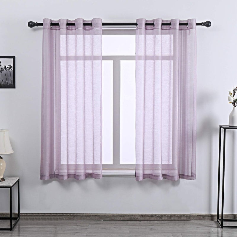 DONREN Lilac Purple Luxury Textured Sheer Window Panel Curtains Grommet Top Sheer Drapes for Windows 52 Wide x 63 inch Length 2 Panels - Image 1