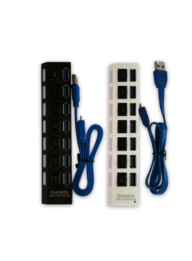 3.0HUB 7-port USB Hub High Speed 3.0 Splitter Usb One Drag Seven Hub With Switch Wholesale-Number Of Interfaces:3.0 Seven-mouth White - Image 1