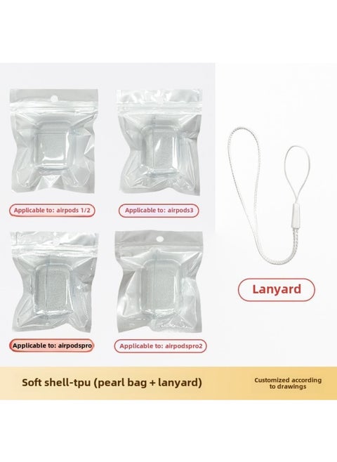 For Apple Headset Airpods4 Wireless Bluetooth Headset Protective Cover TPU Transparent Headset Protective Cover Material-Color:Tpu Soft Shell + Pearlescent Bag + Lanyard-Applicable Models:Third Generation =pro: With Hanging Ears