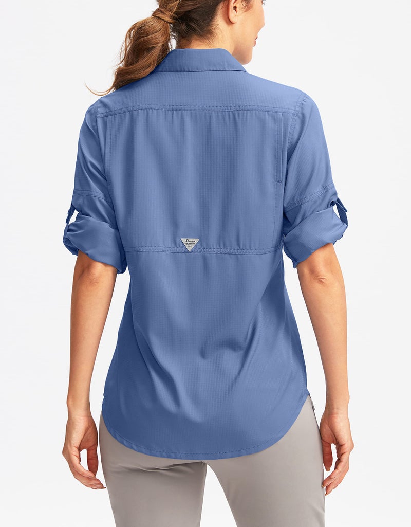 Pudolla Women's UPF 50+ UV Sun Protection Shirts Long Sleeve Fishing Hiking Shirt Cool Lightweight Travel Safari Shirts Dusty Blue M - Image 3