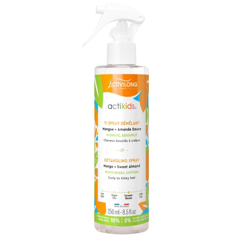 ACTIVILONG Actikids Detangling Spray  Effortless TangleFree Hair with Gentle Care  Enriched with Organic Sweet Almond Oil and Mango Butter  No More Knots No More Tears  250 ml