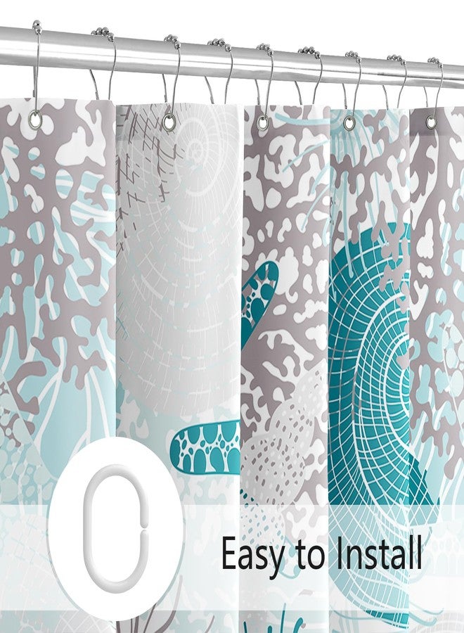 MAYZUS Long Shower Curtain 72 x 78 Inch, Teal Blue Tall Beach Ocean Themed Fabric Shower Curtain, Summer Tropical Seashell Starfish Coral Nautical Coastal Shower Curtains for Bathroom Decor - Image 5