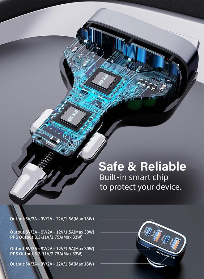 SUNDAREE شاحن سيارة سريع 3.1 ، شاحن سيارة سريع ، 60W USB شاحن سيارة متعددة المنافذ USB جيم شاحن متوافق مع اي فون 15 برو ماكس بلس / 14 / 15 سامسونج S23 / S20 - Image 5