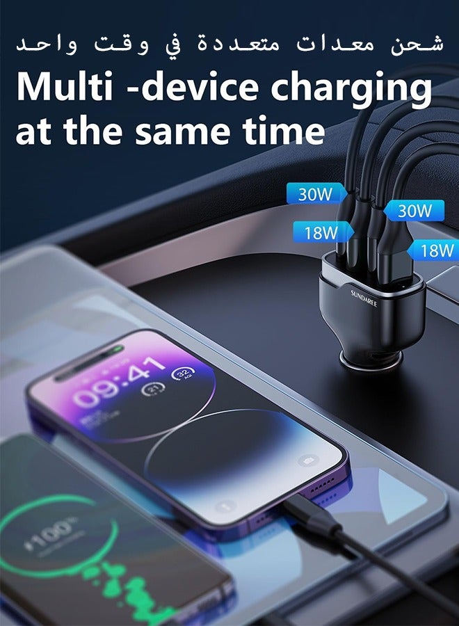 SUNDAREE شاحن سيارة سريع 3.1 ، شاحن سيارة سريع ، 60W USB شاحن سيارة متعددة المنافذ USB جيم شاحن متوافق مع اي فون 15 برو ماكس بلس / 14 / 15 سامسونج S23 / S20 - Image 4