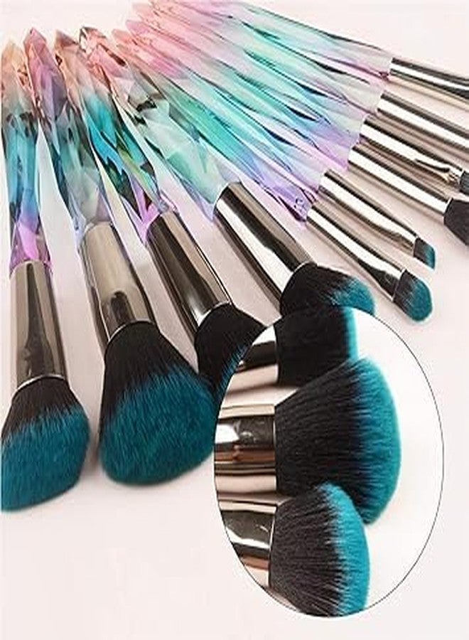 KAVSIYA Makeup Brushes Crystal Handle,10pcs Colorful Professional Diamond Cosmetic Brush Set for Concealer Face Powder Eye Shadow Highlight Blue Unicorn Brush Kit for Make-up - Image 2