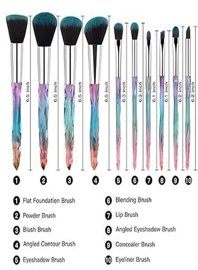 KAVSIYA Makeup Brushes Crystal Handle,10pcs Colorful Professional Diamond Cosmetic Brush Set for Concealer Face Powder Eye Shadow Highlight Blue Unicorn Brush Kit for Make-up - Image 5