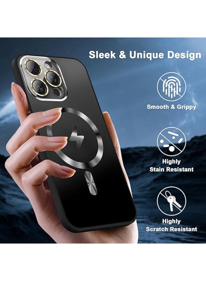 Compatible with Magnetic for iPhone 14 Pro Max Case, Built-in Camera Lens Protector, Compatible with MagSafe, Slim AG Matte Phone Case [Military-Grade Protection] Silicone Cover, Black - Image 2
