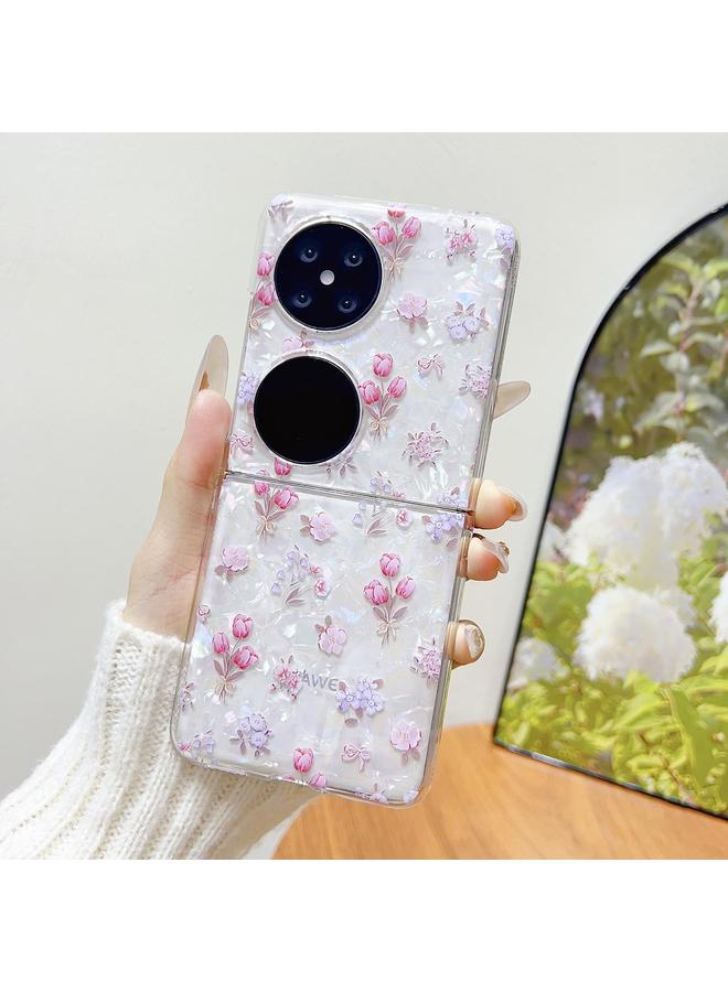 زبون جراب هاتف Huawei P50 Pocket Shell Texture Flower Pattern جراب هاتف واقٍ - Image 2