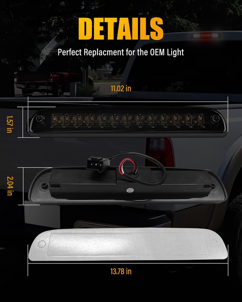 LESAUCE 3rd Third Brake Light, High Mount Stop Light Cargo Lamp Waterproof Red/White Smoke Lens for 1999-2016 Ford F-250 F-350 F-450 F-550 Super Duty, 1993-2011 Ford Ranger, 1994-2010 Mazda - Image 5