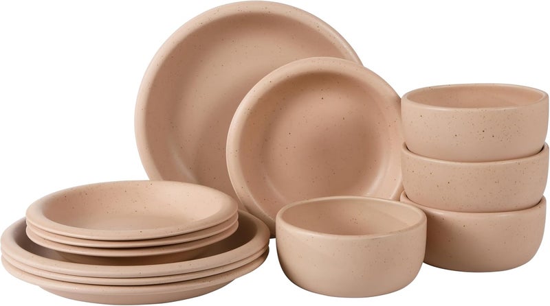 Bloomhouse Oprahs Favorite Things  Corsica Clay 12 Piece Stoneware Reactive Glaze Dinnerware Set  Prosecco Blush Pink - Image 1