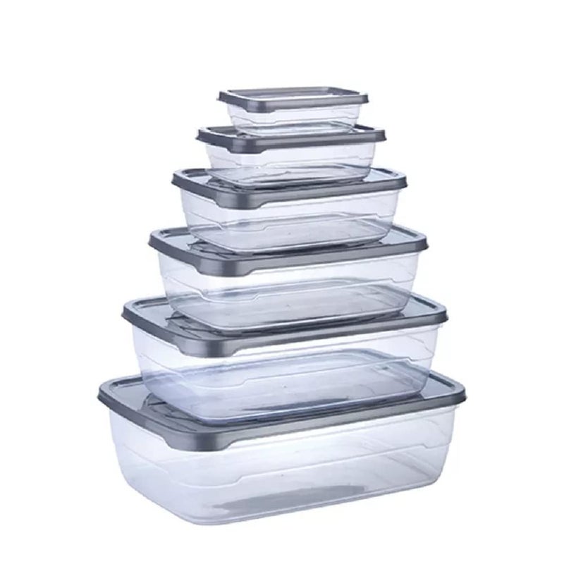 SKAIV Set of 6 Transparent Air Tight Lid Rectangular Plastic Kitchen Food Storage Container Clear Fridge Freezer Meat Storage Boxes Bowl 6 Pcs 225ml 325ml 650ml 1250ml 2200ml 3500ml - Image 1