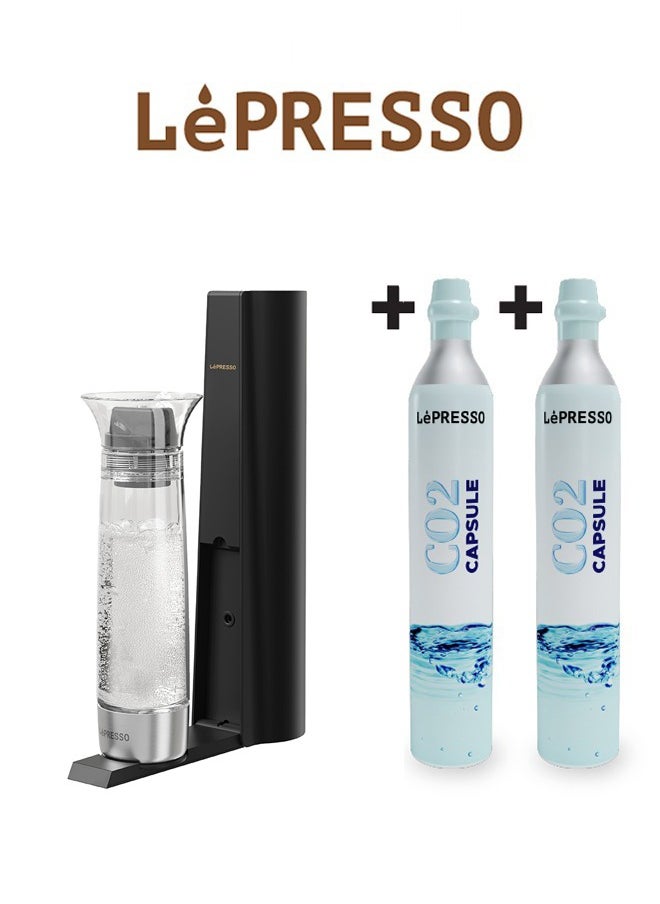 LePRESSO Sparkling Water Maker 800ml With Two Capsules and Pressure Release Button / Portable & Compact / Durable Design / Efficient Carbonation - Black  - Image 1