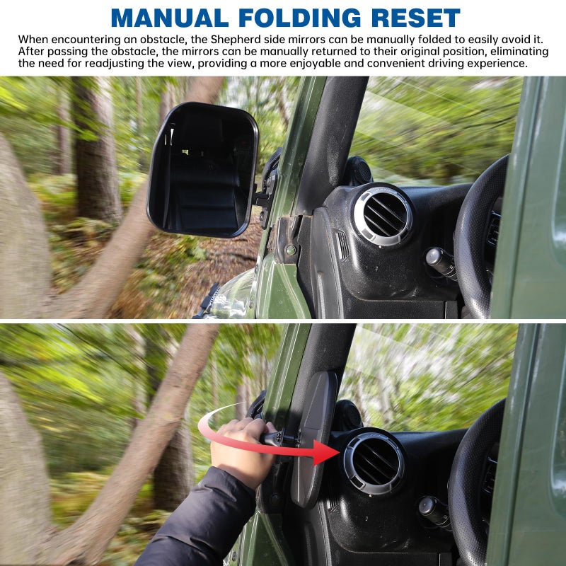 SHEJISI Wrangler Mirrors Doors Off Compatible with Wrangler JK TJ & Unlimited 1997-2018,Wrangler Mirrors Can be Folded and Reset When Encountering Obstacles,The HD Large Field of View is Anti-shaking - Image 3