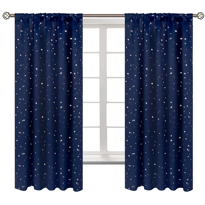 BGment Kids Blackout Curtains for Bedroom Rod Pocket Room Darkening Curtains Decoration Thermal Insulation Window Drapes for Nursery Children Room 2 Panels Each 52 x 63 Inch Navy Blue