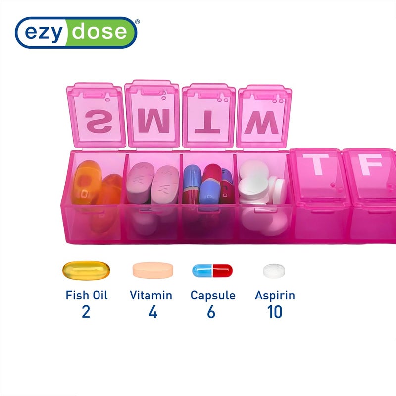 EZY DOSE Weekly (7-Day) Daily Pill Organizer, Vitamin Planner, Medicine Container, Case for Supplements and Fish Oils, Convenient and Easy to Use, Medium Compartments, Travel Friendly, Pink, BPA Free - Image 3