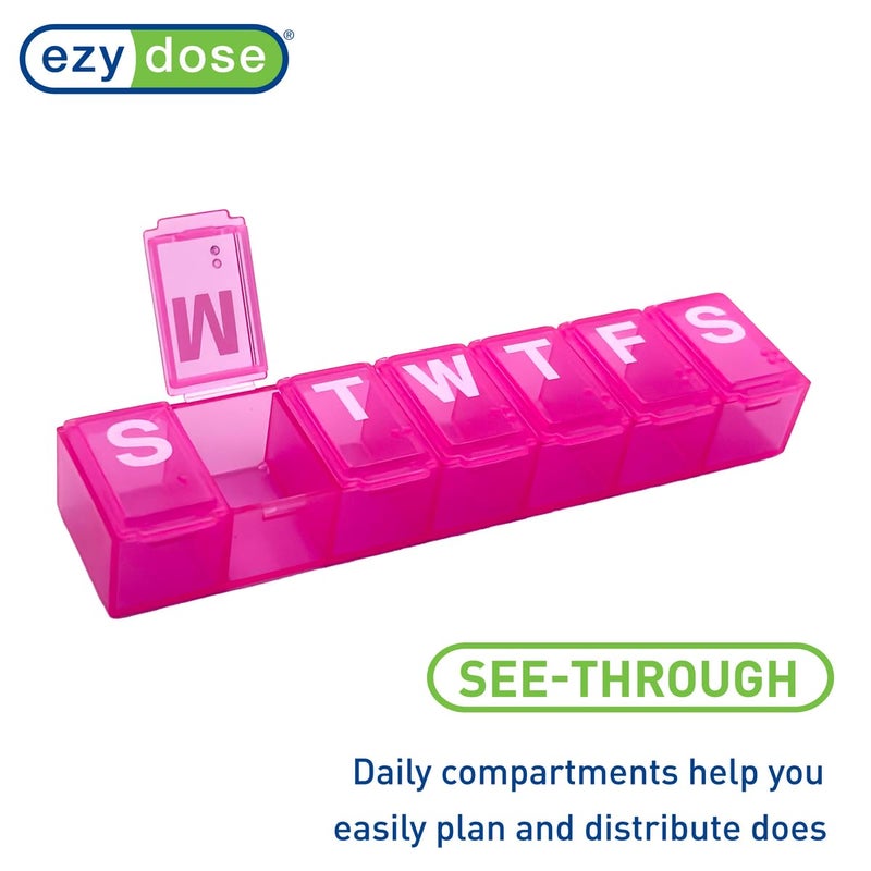 EZY DOSE Weekly (7-Day) Daily Pill Organizer, Vitamin Planner, Medicine Container, Case for Supplements and Fish Oils, Convenient and Easy to Use, Medium Compartments, Travel Friendly, Pink, BPA Free - Image 4