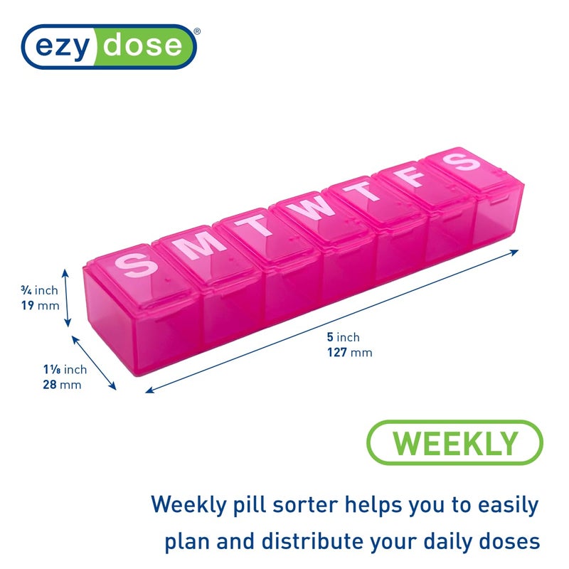 EZY DOSE Weekly (7-Day) Daily Pill Organizer, Vitamin Planner, Medicine Container, Case for Supplements and Fish Oils, Convenient and Easy to Use, Medium Compartments, Travel Friendly, Pink, BPA Free - Image 2