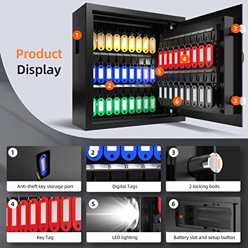 XDeer 45-Keys Key Lock Box Wall Mount with Advanced Anti-Theft Deposit Key Slot & LED Light, Key Cabinet with Combo and Key Lock, Key Safe for Hotels & Office & Companies & Car Dealerships 1PCS - Image 3