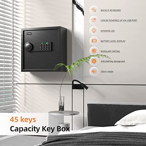 XDeer 45-Keys Key Lock Box Wall Mount with Advanced Anti-Theft Deposit Key Slot & LED Light, Key Cabinet with Combo and Key Lock, Key Safe for Hotels & Office & Companies & Car Dealerships 1PCS - Image 4
