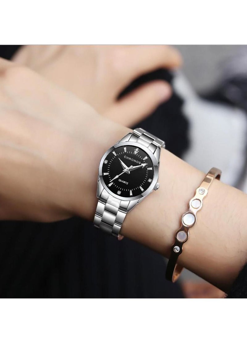 CHRONOS Waterproof Stainless Steel Quartz Watch Round Analog Lady Steel Watch - Image 2