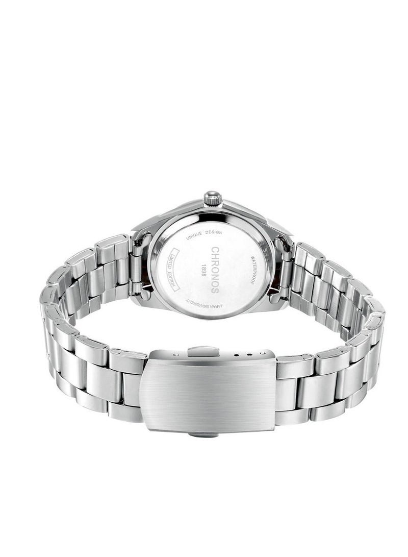 CHRONOS Waterproof Stainless Steel Quartz Watch Round Analog Lady Steel Watch - Image 3