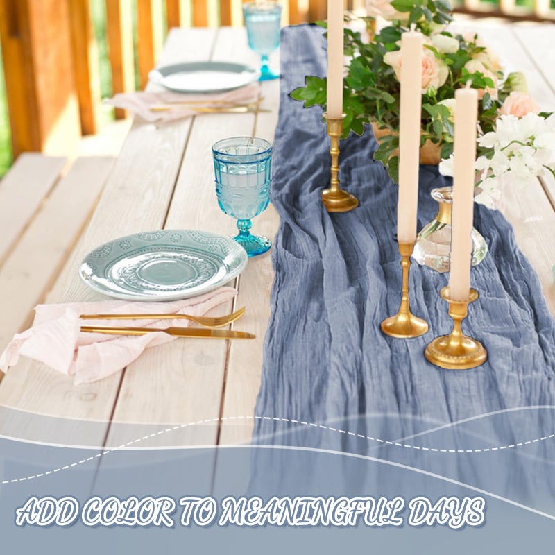 Jamestry 2 Pack Dusty Blue Cheesecloth Table Runner, 10Ft Boho Gauze Cheese Cloth Table Runners for Wedding, Party, Dinner, Baby Shower, 120 Inches Long Table Runner for Easter, Father's Day Decor - Image 5