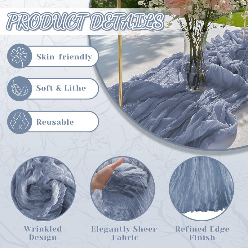 Jamestry 2 Pack Dusty Blue Cheesecloth Table Runner, 10Ft Boho Gauze Cheese Cloth Table Runners for Wedding, Party, Dinner, Baby Shower, 120 Inches Long Table Runner for Easter, Father's Day Decor - Image 3