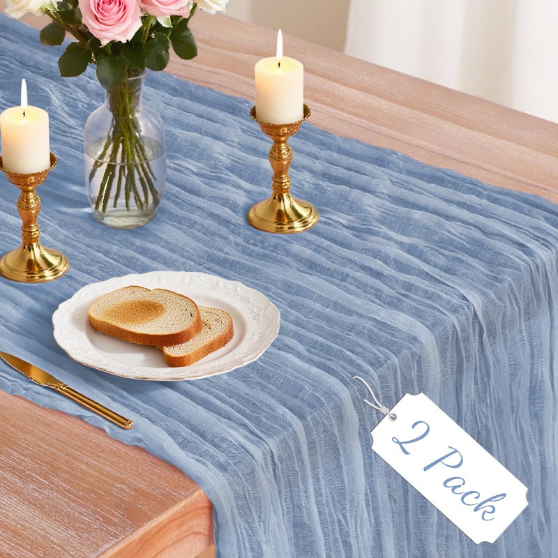 Jamestry 2 Pack Dusty Blue Cheesecloth Table Runner, 10Ft Boho Gauze Cheese Cloth Table Runners for Wedding, Party, Dinner, Baby Shower, 120 Inches Long Table Runner for Easter, Father's Day Decor - Image 1