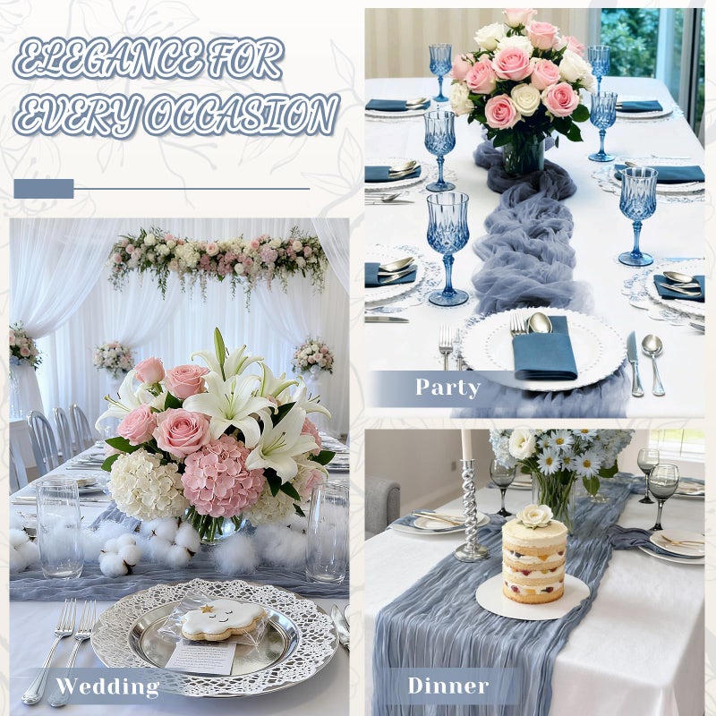 Jamestry 2 Pack Dusty Blue Cheesecloth Table Runner, 10Ft Boho Gauze Cheese Cloth Table Runners for Wedding, Party, Dinner, Baby Shower, 120 Inches Long Table Runner for Easter, Father's Day Decor - Image 2
